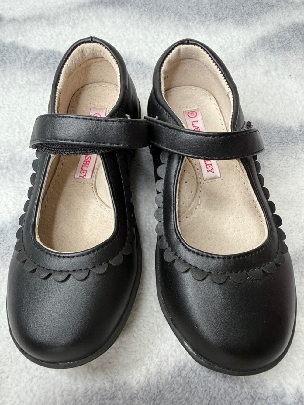 Laura Ashley Black Girls' Mary Jane Dress Shoes with Scalloped Trim